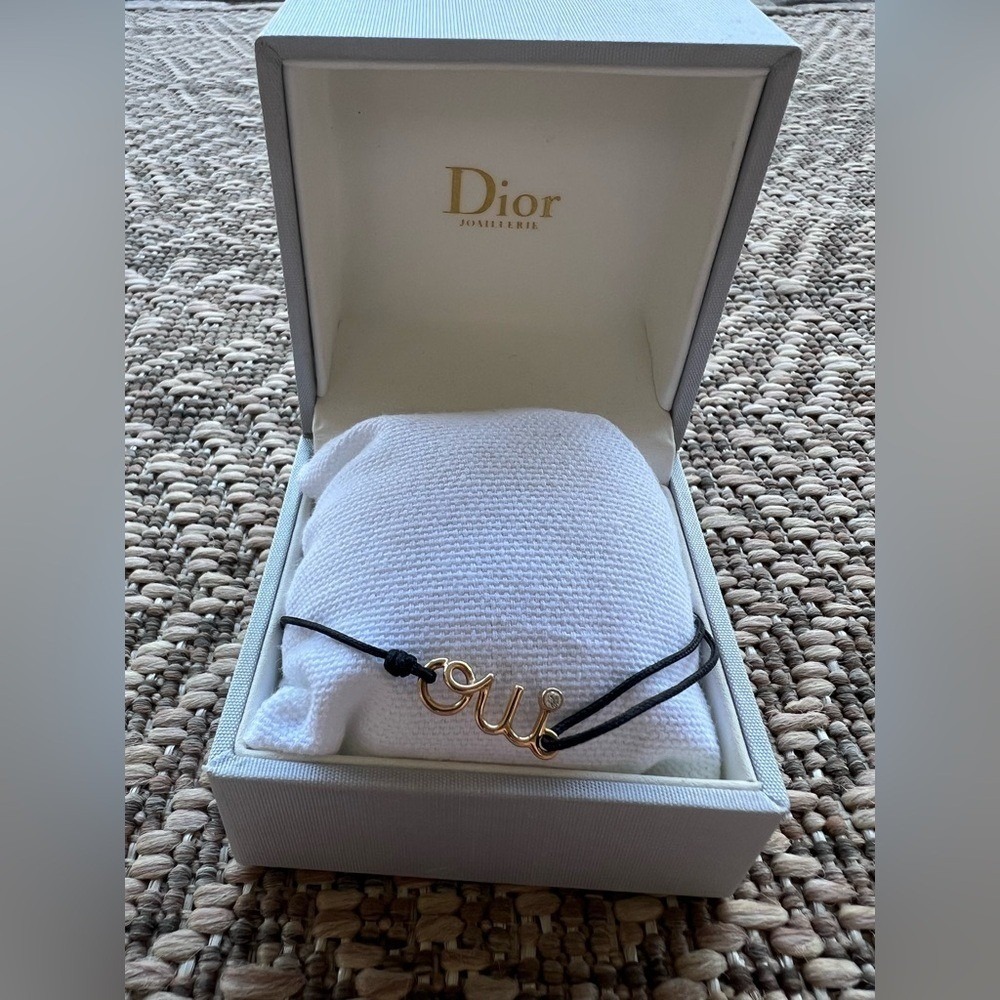 Authentic Dior Oui Bracelet Rose Gold Diamond‎ Black Cord Bracelet